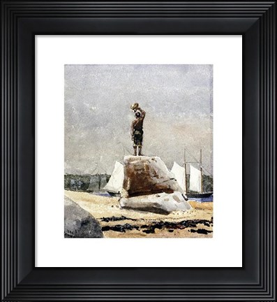 Framed Boy Hailing Schooners Print