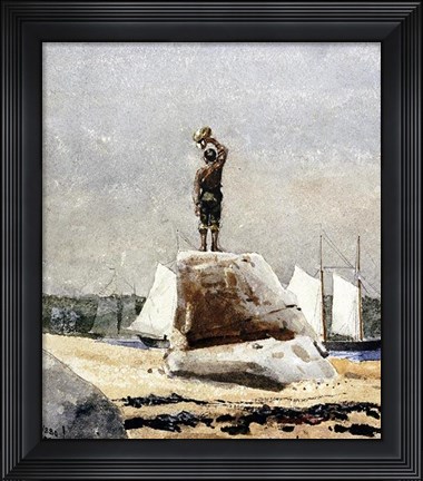 Framed Boy Hailing Schooners Print