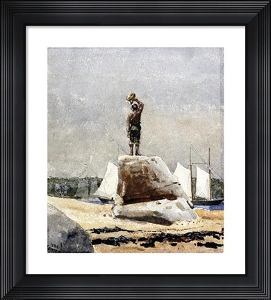 Framed Boy Hailing Schooners Print