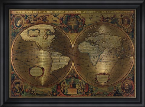 Framed Vintage World Map (metallic) Print