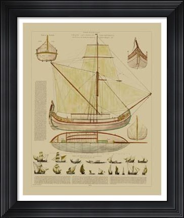 Framed Antique Ship Plan I Print