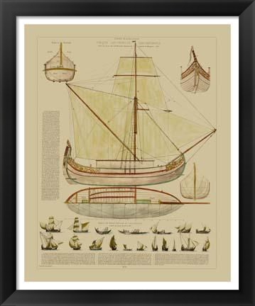 Framed Antique Ship Plan I Print