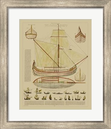Framed Antique Ship Plan I Print
