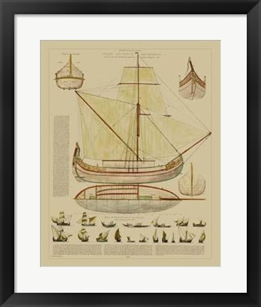 Framed Antique Ship Plan I Print