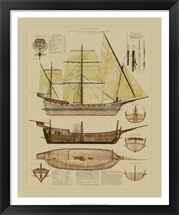 Framed Antique Ship Plan II Print