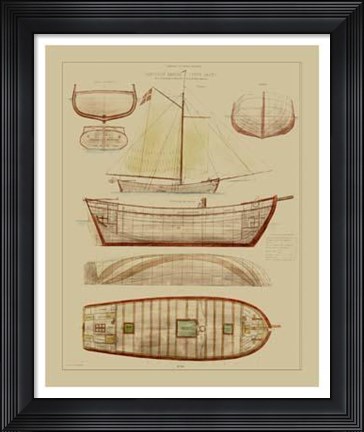 Framed Antique Ship Plan III Print