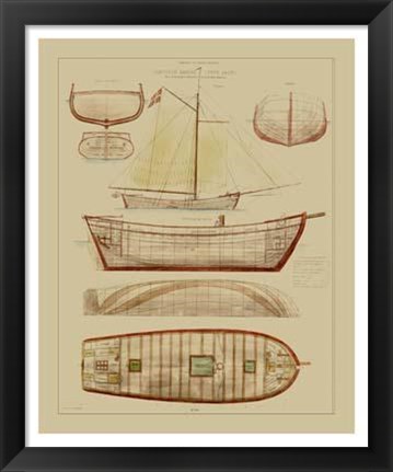 Framed Antique Ship Plan III Print