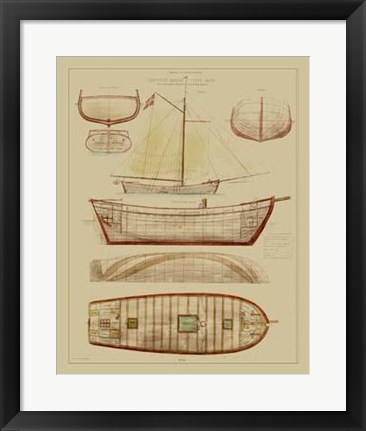 Framed Antique Ship Plan III Print