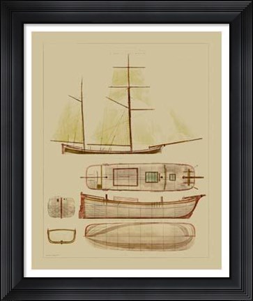 Framed Antique Ship Plan IV Print