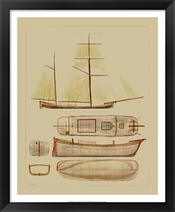 Framed Antique Ship Plan IV Print