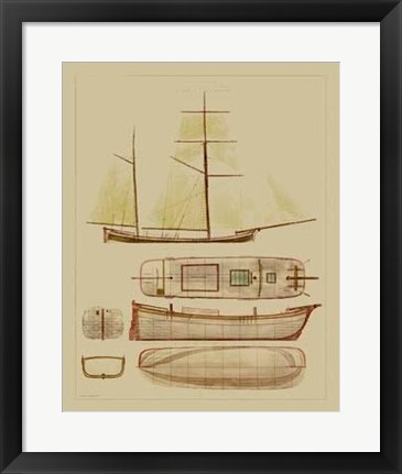 Framed Antique Ship Plan IV Print