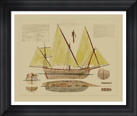 Framed Antique Ship Plan V Print