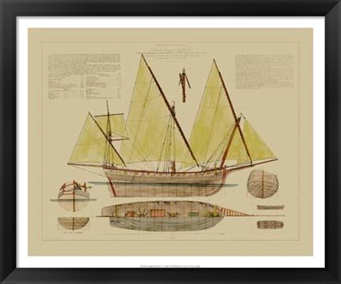 Framed Antique Ship Plan V Print