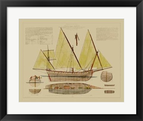 Framed Antique Ship Plan V Print
