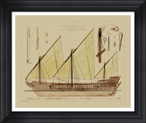Framed Antique Ship Plan VI Print