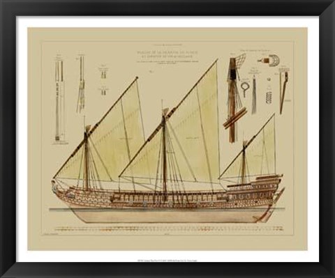 Framed Antique Ship Plan VI Print