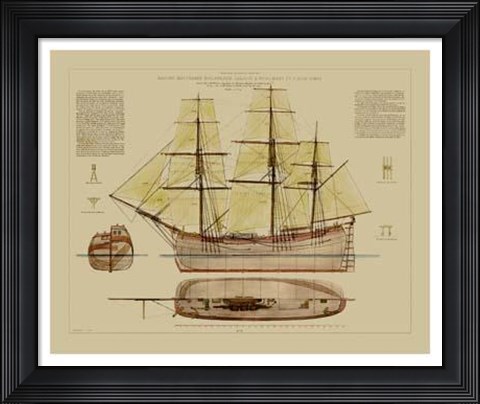 Framed Antique Ship Plan VII Print