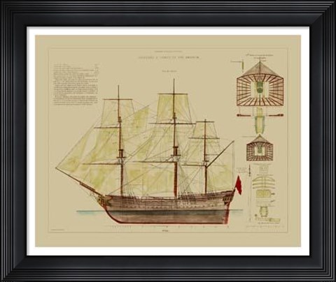 Framed Antique Ship Plan VIII Print