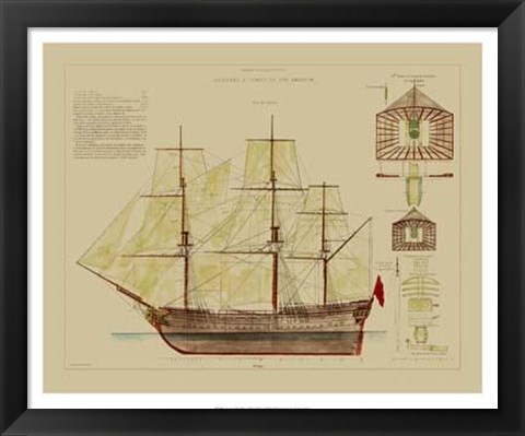 Framed Antique Ship Plan VIII Print