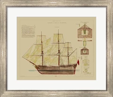 Framed Antique Ship Plan VIII Print