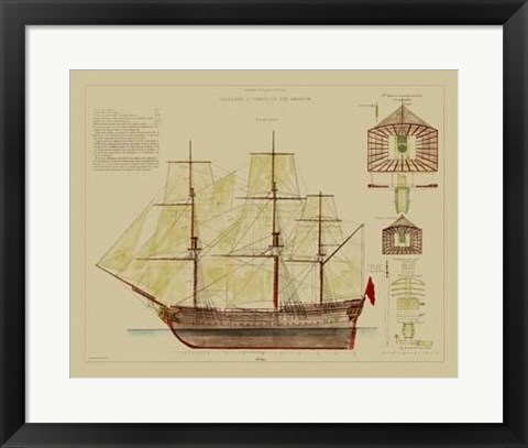 Framed Antique Ship Plan VIII Print
