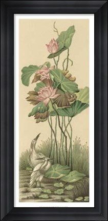 Framed Crane And Lotus Panel I Print