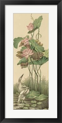 Framed Crane And Lotus Panel I Print