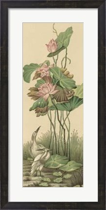 Framed Crane And Lotus Panel I Print
