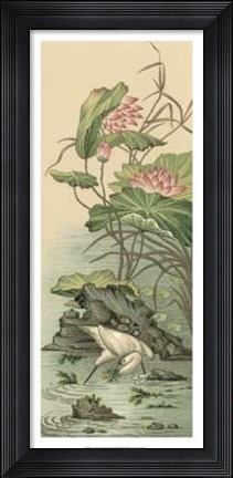 Framed Crane And Lotus Panel II Print