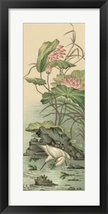 Framed Crane And Lotus Panel II Print