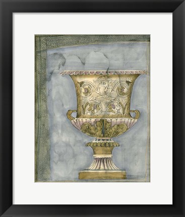 Framed Small Urn And Damask I Print