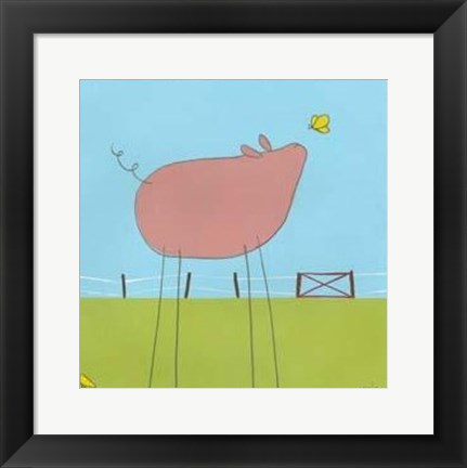 Framed Stick-Leg Pig I Print