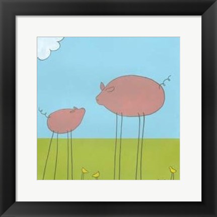 Framed Stick-Leg Pig II Print