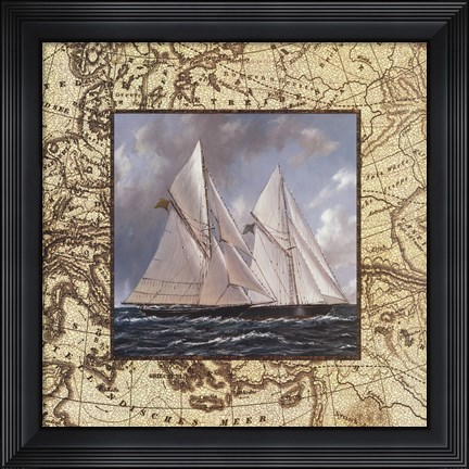 Framed Classic Island Map I Print