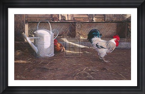 Framed Rooster And Watering Can Print