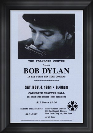 Framed Bob Dylan, Carnegie Hall, 1961 Print