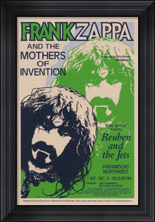 Framed Frank Zappa, Paramount Northwest, 1972 Print