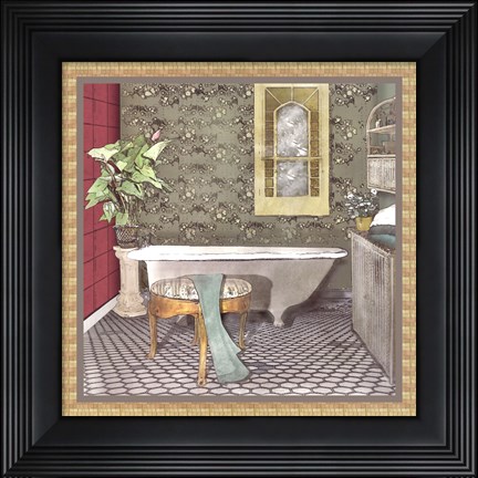 Framed Bathroom In Green II Print