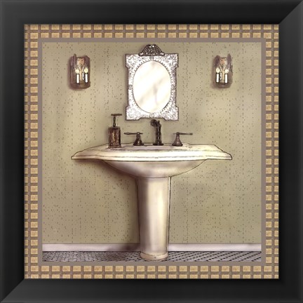 Framed Bathroom In Green III Print