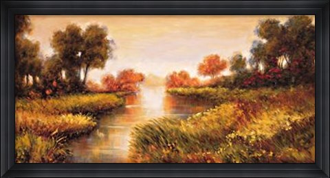 Framed Pond At Daybreak Print