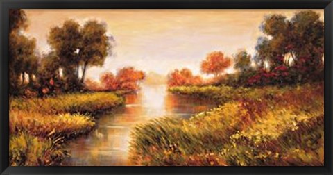 Framed Pond At Daybreak Print