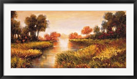 Framed Pond At Daybreak Print