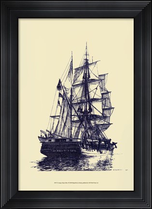 Framed Antique Ship in Blue I Print