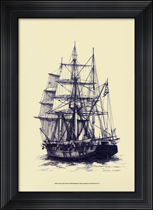 Framed Antique Ship in Blue II Print