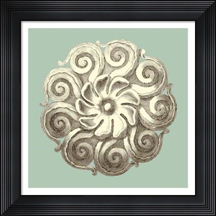 Framed Celadon and Mocha Rosette I Print