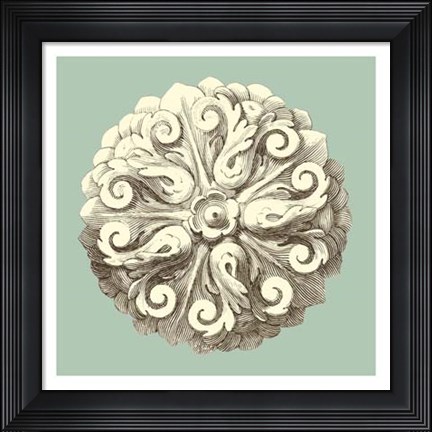 Framed Celadon and Mocha Rosette II Print