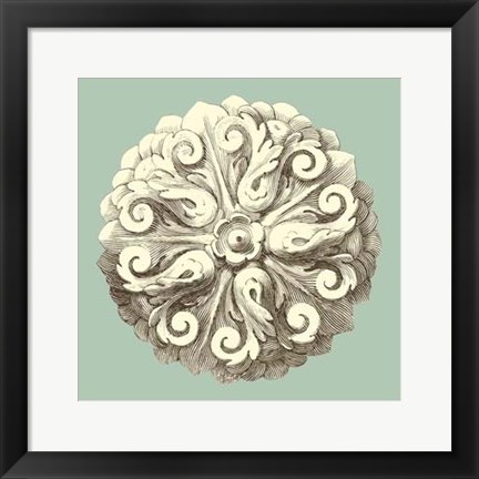 Framed Celadon and Mocha Rosette II Print