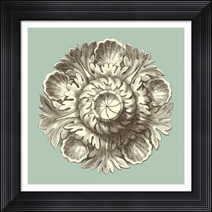 Framed Celadon and Mocha Rosette III Print