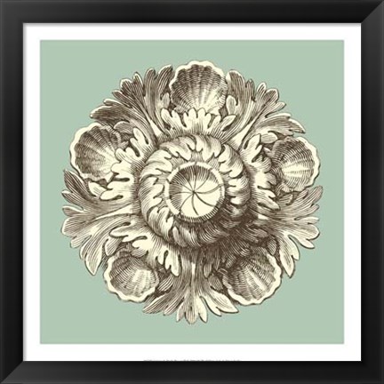 Framed Celadon and Mocha Rosette III Print