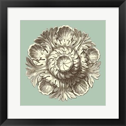 Framed Celadon and Mocha Rosette III Print